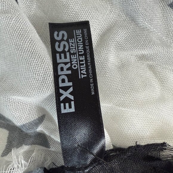 Starry Black White Gradient Scarf By Express Lightweight Colorblock Frayed Hem - Picture 9 of 15